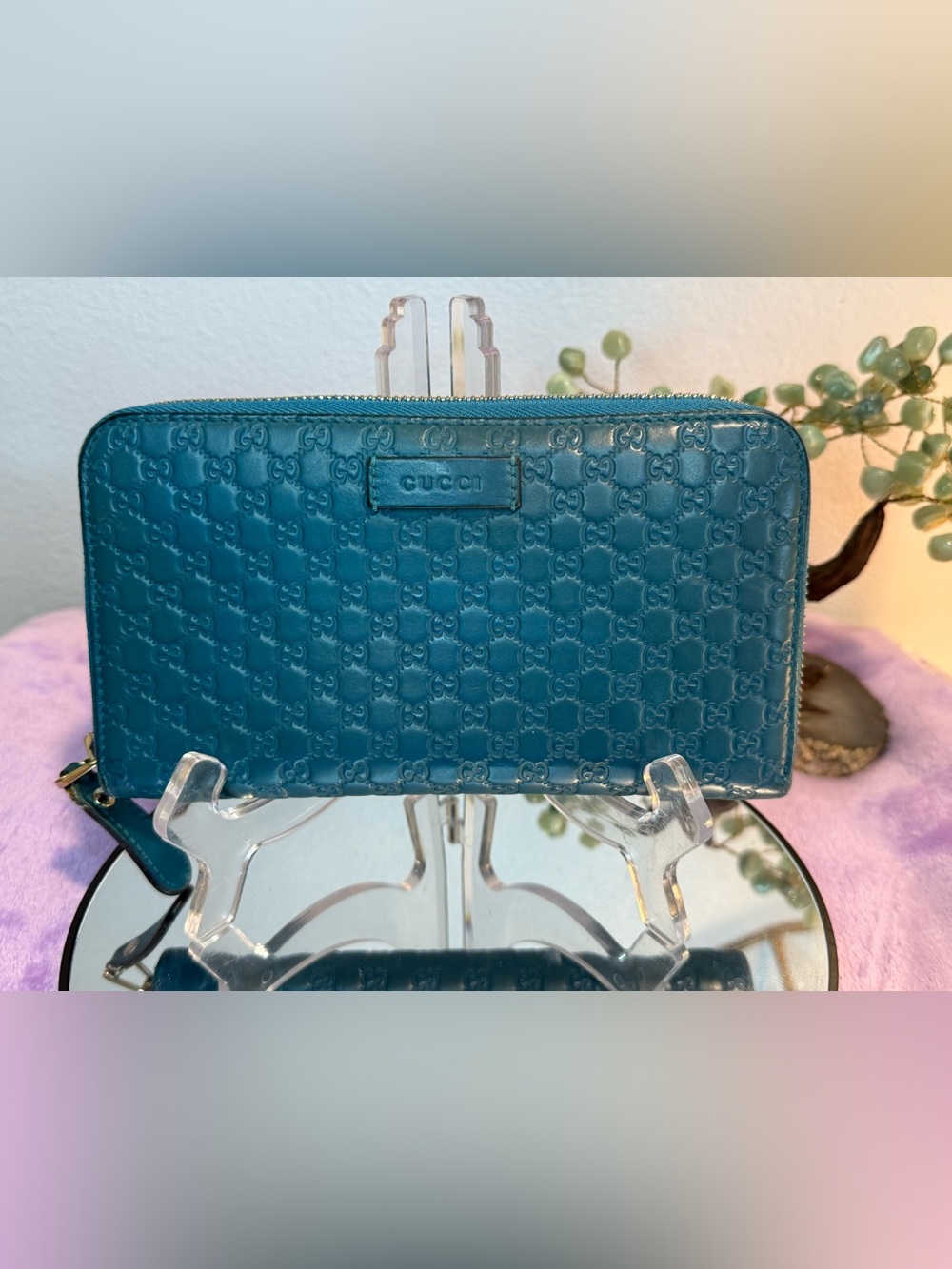 Gucci Micro GG Guccissima Zip Around Wallet Teal/cobalt